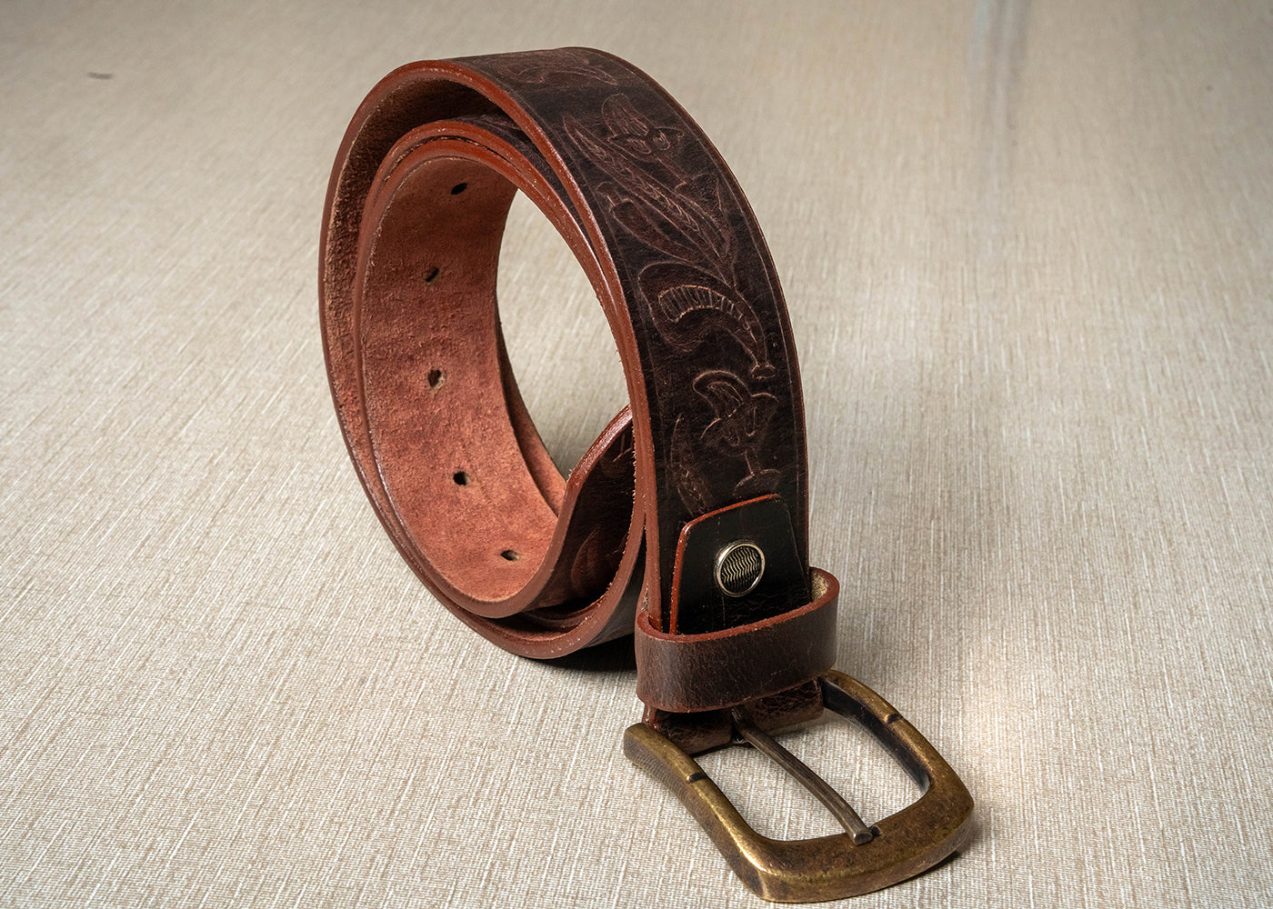 Genuine Brown Handmade Embossed Leather Belt