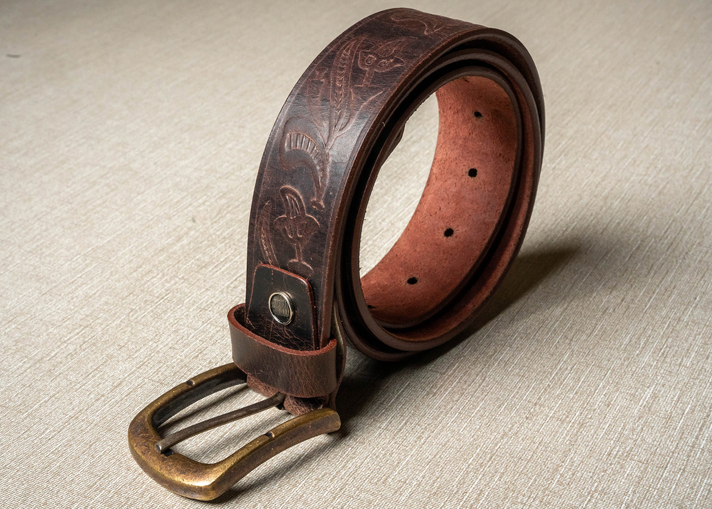 Genuine Brown Handmade Embossed Leather Belt
