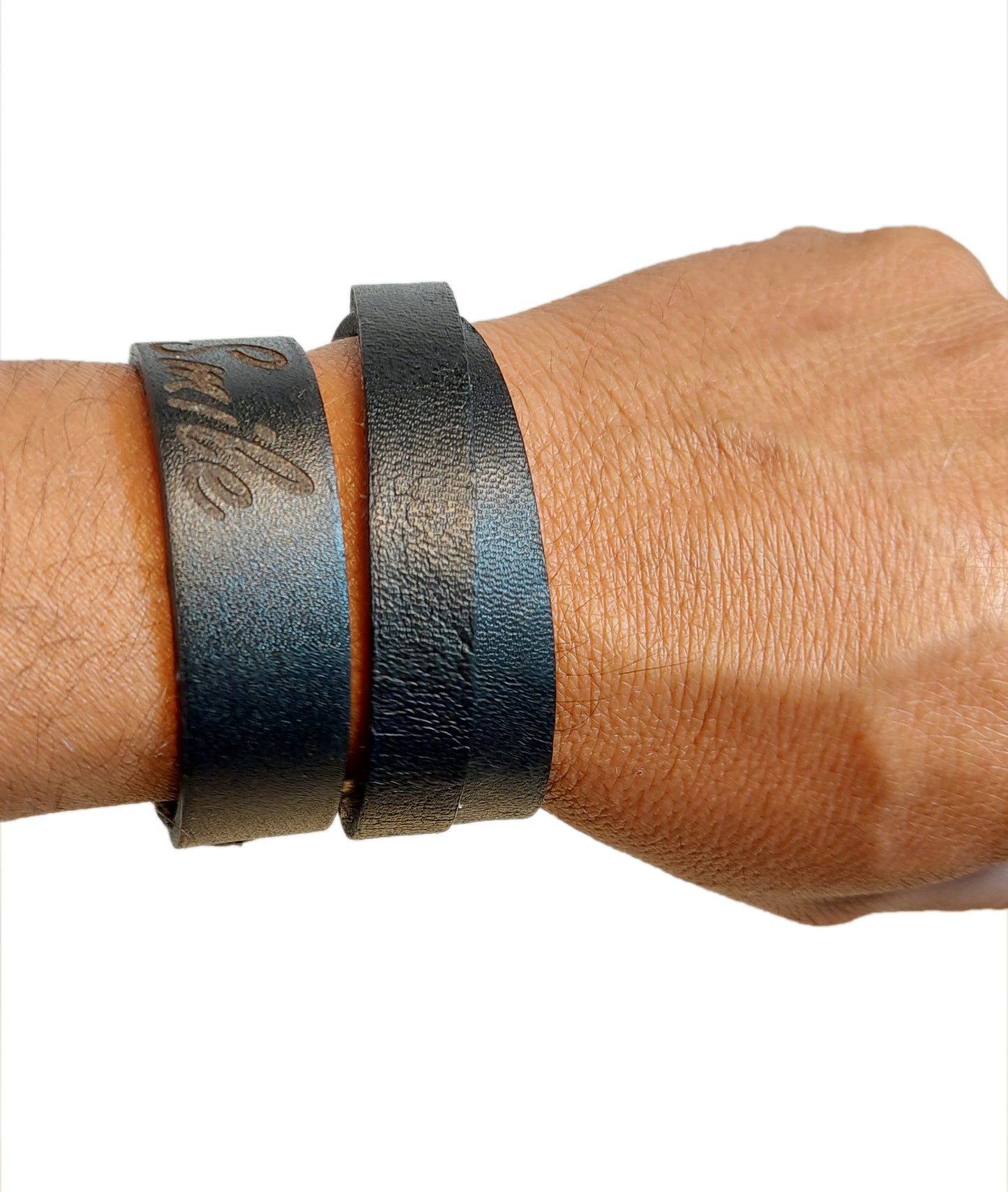 Handcrafted Black Engraved  Leather Bracelet