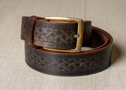 Genuine Brown Leather Belt - Handmade