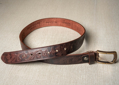 Genuine Brown Handmade Embossed Leather Belt